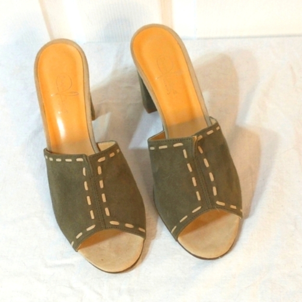 Jennifer Tatanelli Olive Green Suede Women's Mules Made In Italy Size 39.5